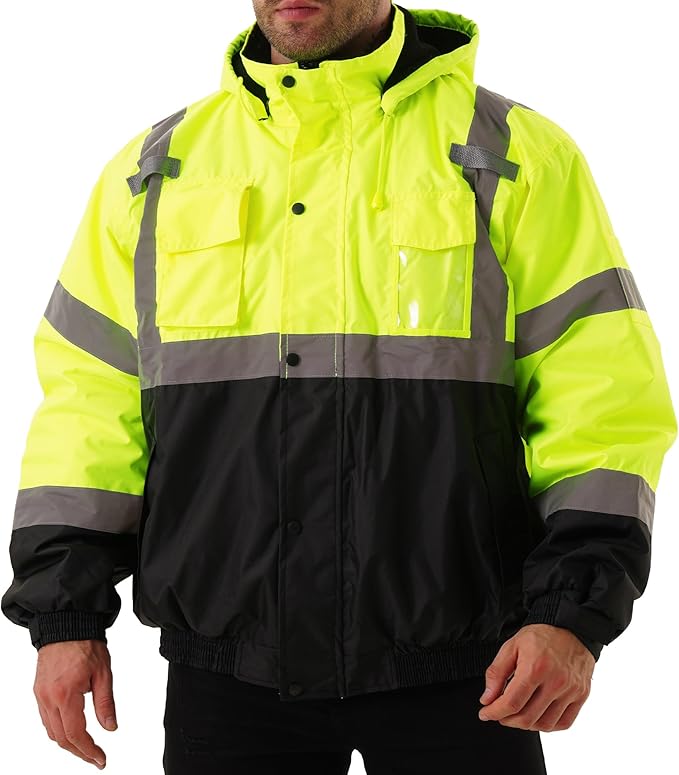 Hi Vis Safety Jackets for Men Waterproof Class 3 Reflective Construction Jacket for Winter Bomber Jacket
