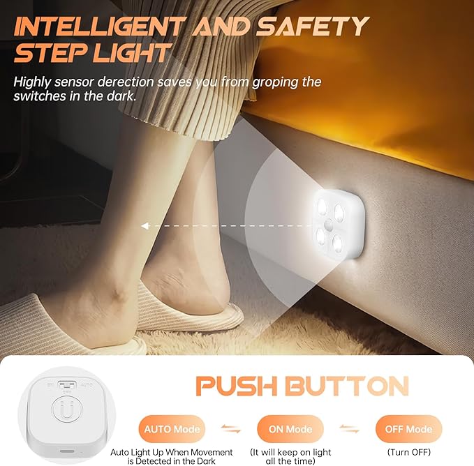 Wireless Step Light Rechargeable Puck Lights with Charging Station, RGB Motion Sensor Puck Light Under Cabinet Lighting with Remote Control, LED Closet Lights for Stair, Kitchen (6 Pcs)