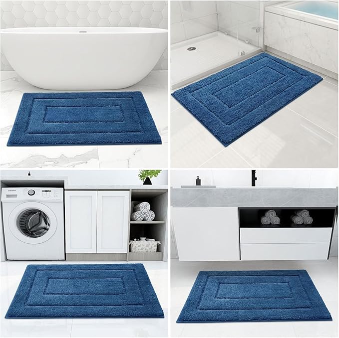 Buganda Bathroom Rugs, 44" x 24", Soft and Absorbent Microfiber Bath Rugs, Non-Slip Shaggy Shower Carpet, Machine Wash Dry Bath Mats for Bathroom Floor, Tub and Shower, Navy