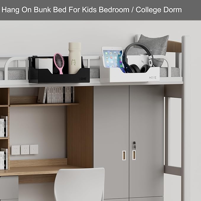 Bedside Caddy Hanging Storage Basket Little Size Plastic Beside Shelf Hang-on Storage Organizer for Collage Dorm Bunk Bed,Changing Table - Bedroom Essentials for Phone,Mini Speaker,Tissues (White)