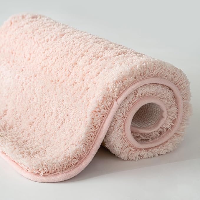 MIULEE Pink Bathroom Rug - Cute Absorbent Bath Mat Made of Thick Fluffy Microsiber for Bathroom Floor, Tub or Entryway, Non Slip Rubber Backside for Extra Safety, Machine Washable - Blush, 20''x30''