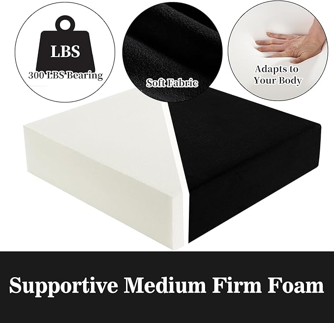 HOMBYS Foam Recliner Chair Cushions for Elderly, 4" Thick Chair Pads with Back Support for Office, Non-Slip Medium Firm Seat Cushion with Lumbar Pillow (Black, 22"x22"+13" Backrest)