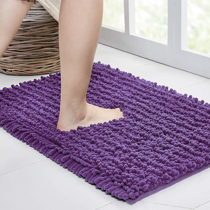Walensee Large Bathroom Rug Non Slip Bath Mat (24x60 Inch Lavender) Water Absorbent Super Soft Shaggy Chenille Machine Washable Dry Extra Thick Perfect Absorbant Best Plush Carpet for Shower Floor
