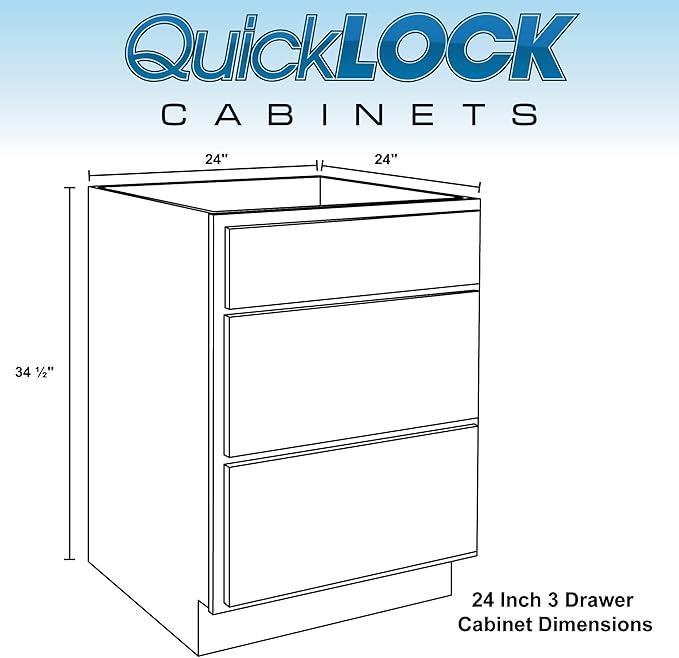 Quicklock RTA (Ready-to-Assemble) | Base Kitchen Cabinets - Shaker Style | Made in America (Espresso Stain, 24" W x 34.5" H x 24" D 3 Drawer Pots and Pans)