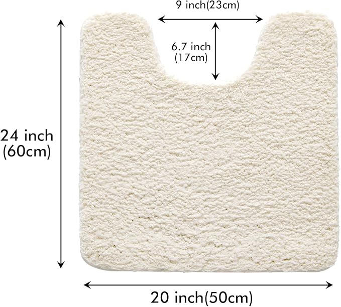 MIULEE Microfiber Toilet Bath Mat U-Shaped Contour Shaggy Bathroom Rugs Non Slip Extra Thick Soft Bath Rug Absorbent Water for Bathroom Commode Machine Washable(20x24 Inch, Ivory)