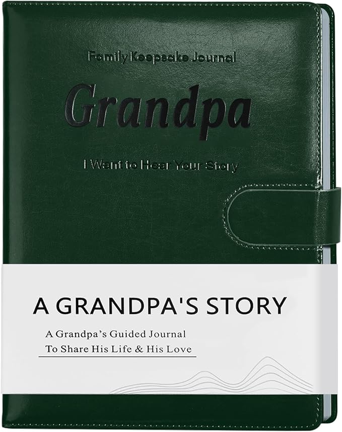 Artmag Grandpa's Life Story Journal with 250+ Prompt Questions, Family Keepsake Book Leather Cover for Grandpa to Share His Memories for Birthday Father's Day Christmas (Dark Green)
