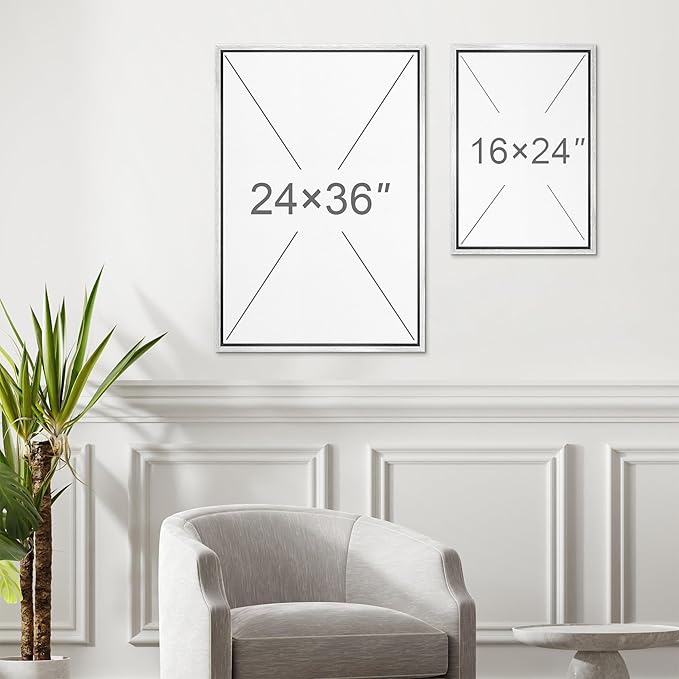 MUDECOR Framed Canvas Print Wall Art Watercolor Pastel White Blue Pattern Abstract Illustrations Modern Art Decorative Bohemian Colorful Chic for Living Room, Bedroom, Office - 16"x24"x2 White