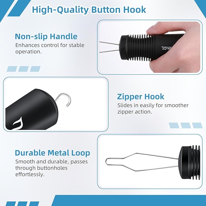 Button Hook and Zipper Pull One Hand Buttons aids Button Assist Device
