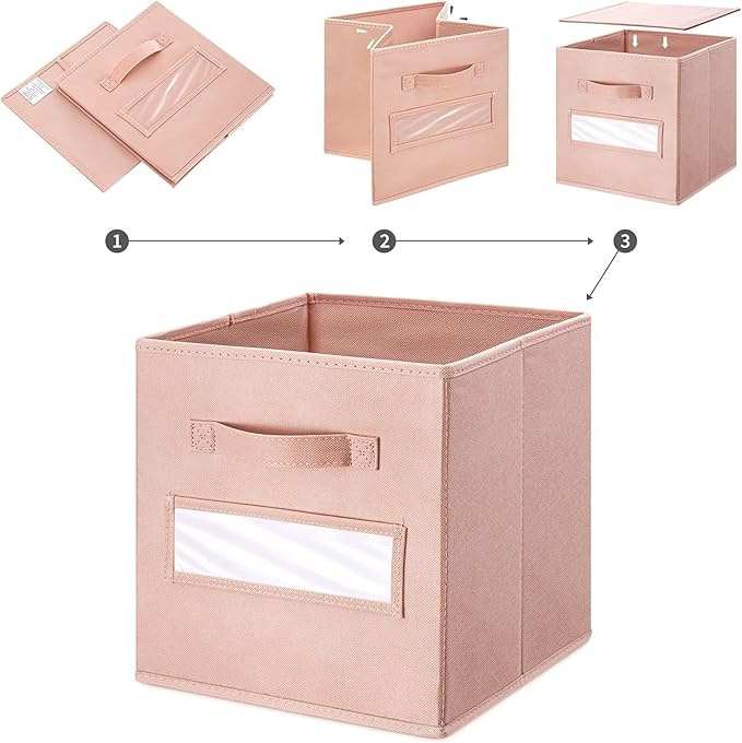 artsdi Fabric storage cubes (Set of 8) 11 Inch Cube Storage Bin, Cube storage with 8 Labels Window Cards & a Pen, Foldable cube organizer bins,11x11 Storage bin, Cubby Organizer Boxes, Pink