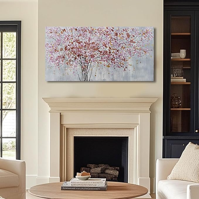 CHUDANHAO Colorful Flowers Canvas Art Prints Pink and Red Tree Wall Decor 24"x48" Bedroom Plant Wall Art Office Artwork Living Room Posters