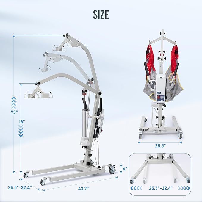 Careboda Electric Patient Lift, Medical Transfer Lifts for Seniors with Sling, Sit to Stand Lift for Elderly, Full Body Transfer Lift Chairs for Bed, Car, Wheelchair and Floor, 510LBS Weight Capacity