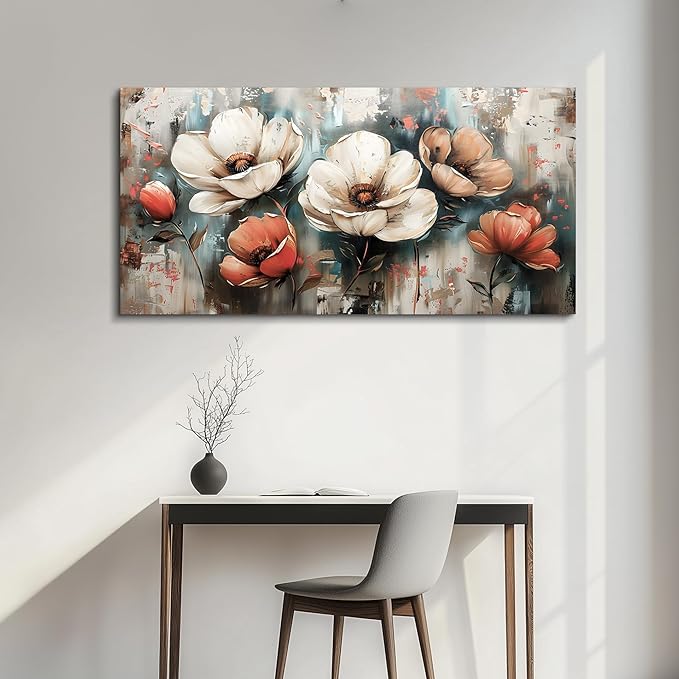 FUHAIHUA Canvas Wall Decor For Bedroom Large Wall Art For Living Room Office Decorations Boho Wall Pictures Flowers Landscape Paintings Artwork Aesthetic Posters Ready To Hang Home Decor 24x48 In