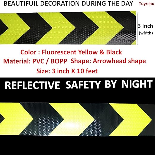 Reflective Tape Outdoor Waterproof 3 inch X 10 feet, High Visibility Hazard Conspicuity Warning Safety Industrial Marking Tape