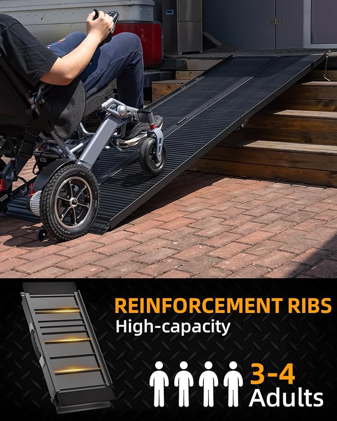 VNN Portable Wheelchair Ramp 8FT, Black Seamless Non-Slip Aluminum Ramps for Wheelchairs for Home, Handicap Wheelchair Ramps for Home Steps, Aluminum Loading Dock Plates