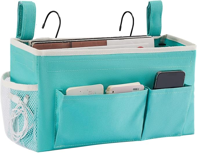 YOUDENOVA Bedside Caddy with 5 Pocket, Bedside Storage Organizer for College, Dorm Bed, Bunk Bed, Green