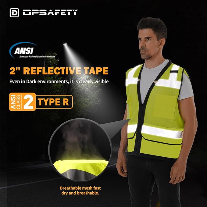 Reflective Safety vest With back plan pocket,High visibility Class 2 Heavy Duty Surveyor Vest with Zipper,Hi Vis Vest ANSI/ISEA Standard, Construction Work Vest for Men＆Women(Lime,3XL)