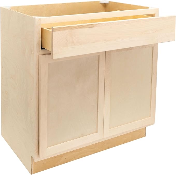 Quicklock RTA (Ready-to-Assemble) | Base Kitchen Cabinets - Shaker Style | Made in America (Raw Maple, 27" Wx34.5 Hx24 D Base)