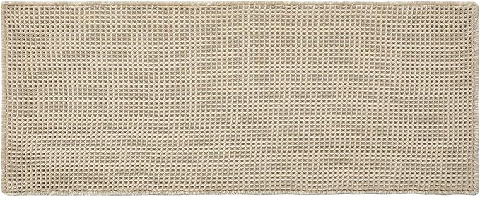 Pale Beige Long Bathroom Rug, Waffle Runner Rug Bathroom Non Slip Washable Super Absorbent Quick Dry Boho Farmhouse Bath Mat, 60''x24'' Pale Beige