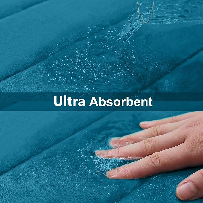 Buganda Memory Foam U-Shaped Contour Toilet Rugs, Non Slip Absorbent, Thick Soft Washable Bathroom Mat, Floor Carpet Bath Rugs Mat for Toilet Base (24" x 24", Peacock Blue)