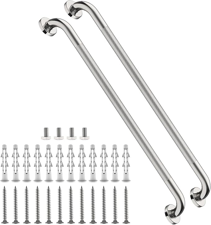 36 Inch Anti Slip Shower Grab Bar,Munzong 2 Pack Bathroom Grab Bars and Showers,Brushed Nickel Knurled Handicap Balance Bar,Safety Hand Rail Support Elderly Senior Bath Handle
