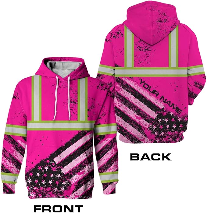 US Flag High Visibility Hoodie for Men Reflective Hoodie Safety Workwear for Worker Runner Patriotic ACC02
