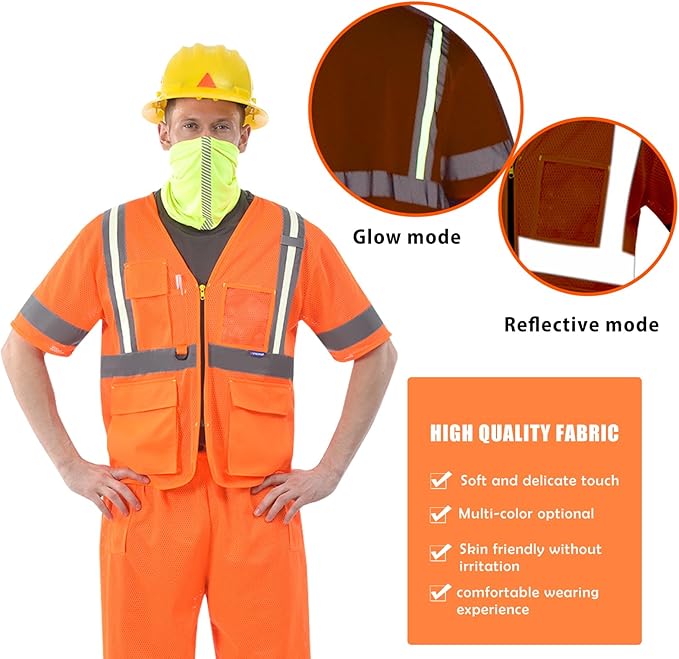 A-SAFETY Orange X Small Glow High vis Reflective safety Vest Class 3
