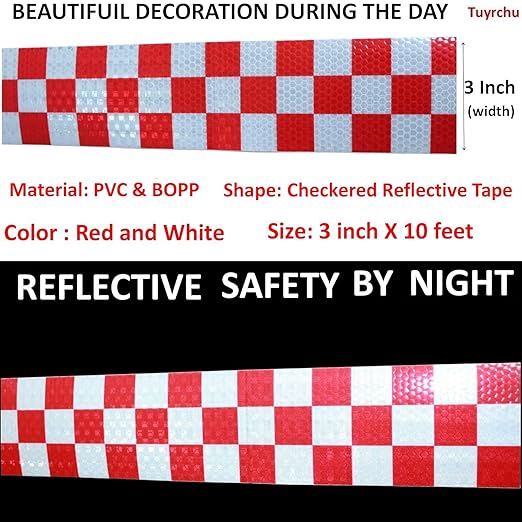 Red and White Reflective Tape Outdoor Waterproof 3 inch X 10 feet, High Visibility Conspicuity Safety Industrial Marking Tape