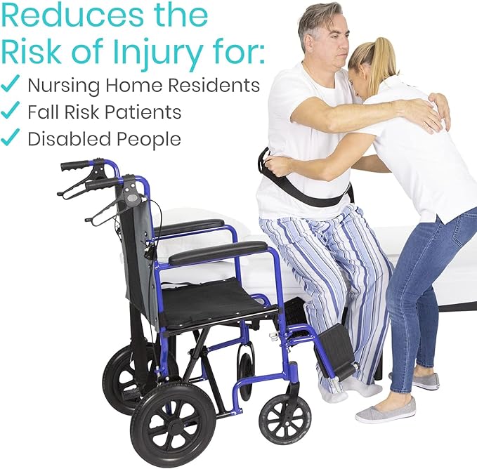 Vive Gait Belt (300lbs) Transfer Belt with Handles - Medical Nursing Safety Patient Assist - Bariatric, Elderly, Handicap, Physical Therapy - PT Gate Strap Quick Release Metal Buckle, Grabbing Teeth