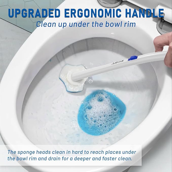 KOKL Disposable Toilet Brush, Toilet Bowl Cleaner Brush with 50PCS Toilet Brush Refills, Toilet Cleaner Refill Pads, Disposable Toilet Bowl Brush and Storage Caddy for Bathroom Cleaning(1-Set)