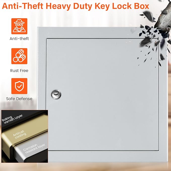 100 Keys White Key Cabinet, Anti-Theft Key Lock Box with Key Tags, Adjustable Key Organizer Wall Safe for Car Office House Garage Rental Business