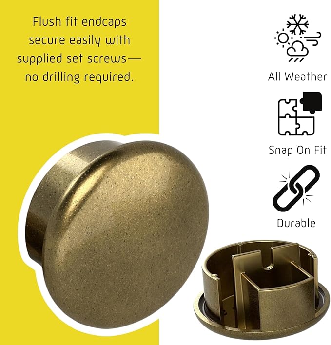 Promenaid 15ft Flush Handrail Kit - Architectural Bronze - Complete Indoor/Outdoor Handrail for Stairs - 1.6" Round Anodized Aluminum Railing With 5 Antique Brass Pivoting Wall Brackets & Flush Endcap