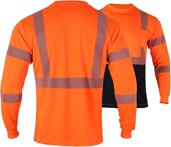 FONIRRA Safety Shirts for Men High Visibility Reflective ANSI Class 2 Hi Vis Construction Work T Shirts Long Sleeve