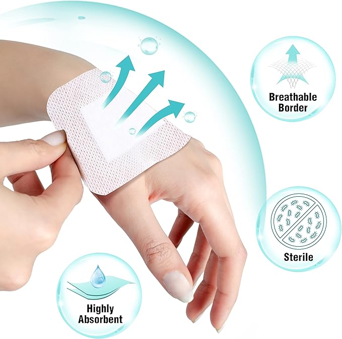 General Medi Sterile Island Dressing Bordered Gauze – 50 Count, 4" x 4" Gauze Pads, Wound Care Pad with Adhesive Border - Sterile, Soft & Highly Absorbent Medical Grade Dressing Pad