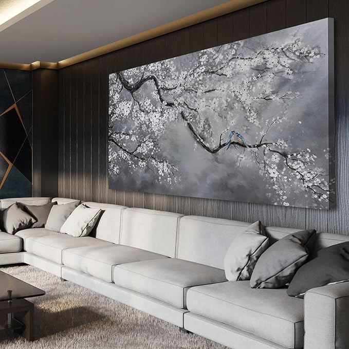 Artexist Canvas Wall Art/Grey Wall Decor 29"x58"/ Plum Blossom Oil Paintings/Large Artwork Wall for Living Room Bedroom Office Kitchen Home Decoration