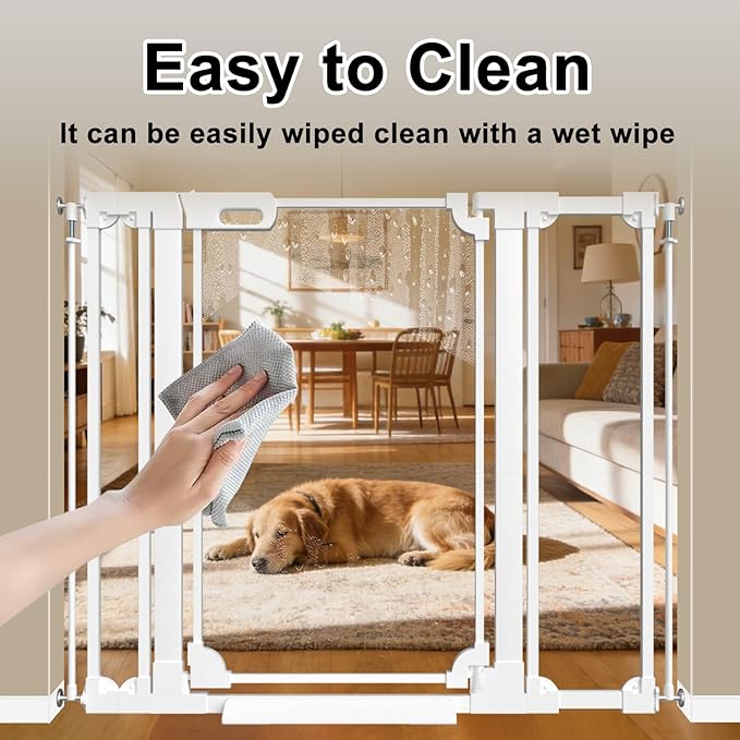 WAOWAO 40" Extra Tall Clear Acrylic Baby Gate for Dogs and Kids with Double Lock, 29.5"-37.37" Width, Safety Auto Close Pet Gate for Babies and Pets, Fits Doorways, Kitchen, and Entryways, White