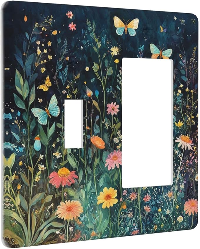 Outlet Covers Boho Vintage Floral Flower Butterfly 1 Toggle 1 Rocker Combination Decorative Wall Plate Electrical Switch Plates Light Switch Cover Plate for Bedroom Home Decor