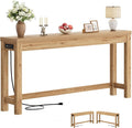 Cyclysio 63" Console Tables for Entryway, Long Console Tables for Living Room, Behind Couch Table, Sturdy Wood Support Farmhouse Entryway Table with 3AC+2USB Charging‌ Station, Natural Oak