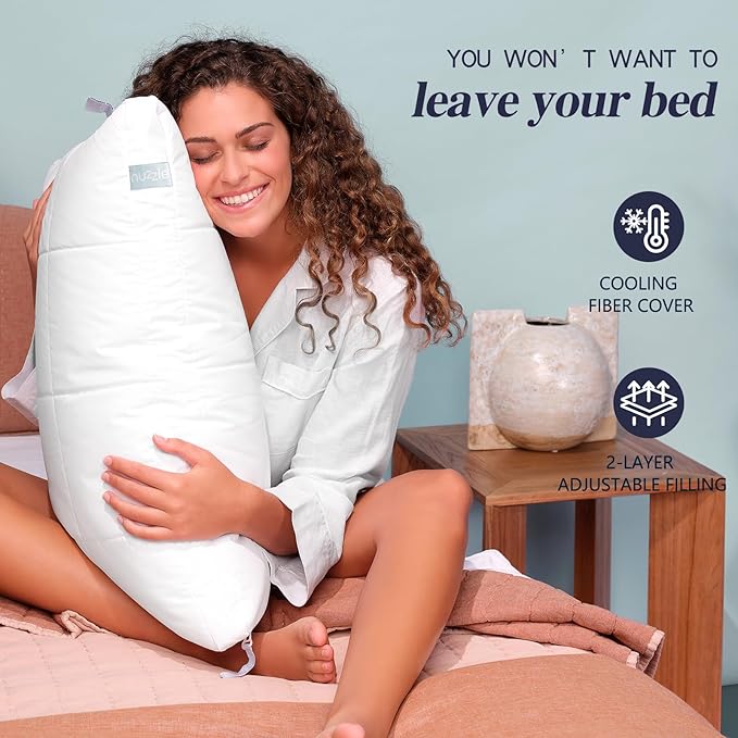 Nuzzle Cooling Adjustable Pillow for Side Sleepers, Luxury Standard Size Bed Pillow Hotel Collection - Best Adjust Height Soft Firm Pillow for Back, Stomach or Side Sleepers - Home Gifts