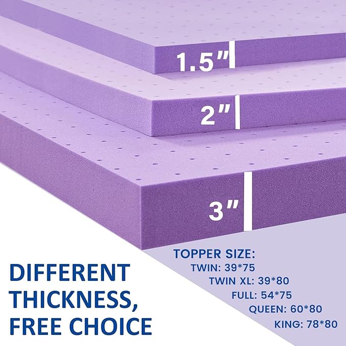 SINWEEK 1.5 Inch Gel Memory Foam Mattress Topper Ventilated Soft Pressure Relieve Mattress Pad, Breathable Bed Topper, CertiPUR-US Certified, Queen Size