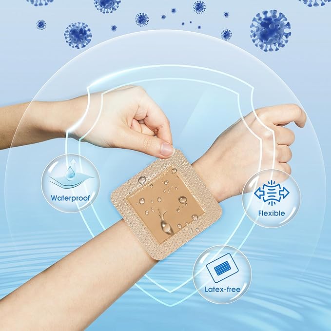 General Medi Waterproof Silicone Foam Island Dressing (10 Packs) – 4" x 4" Sterile Wound Care Pad with Adhesive Border - Sterile, Soft & Highly Absorbent Medical Grade Dressing Pad
