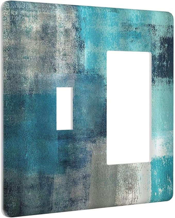 Outlet Covers Teal Blue Modern Geometric Abstract Turquoise Green 1 Toggle 1 Rocker Combination Decorative Wall Plate Electrical Switch Plates Light Switch Cover Plate for living Room Bedroom