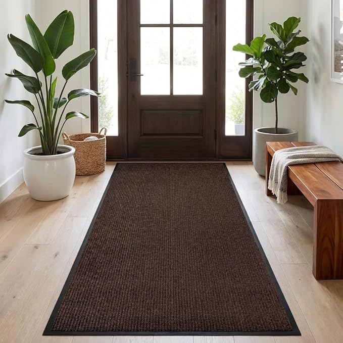 3' X 4' Commercial Grade Door Mat Indoor Outdoor Entrance, Traffic Guard Doormat, Industrial Rug Heavy Duty Brush Step Entrance Mat Weather Utility Rug with Non Slip Rubber Backing, Brown