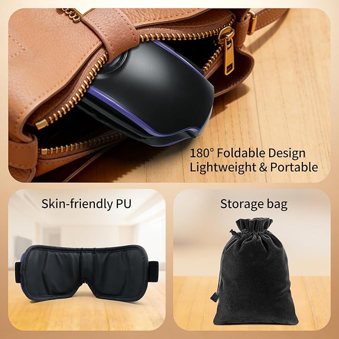 Eye Massager with Heat, Adjustable Bluetooth Music Sleep Mask for Migraine, Dark Circles Relief, Improve Sleep, for Women Men Black Purple