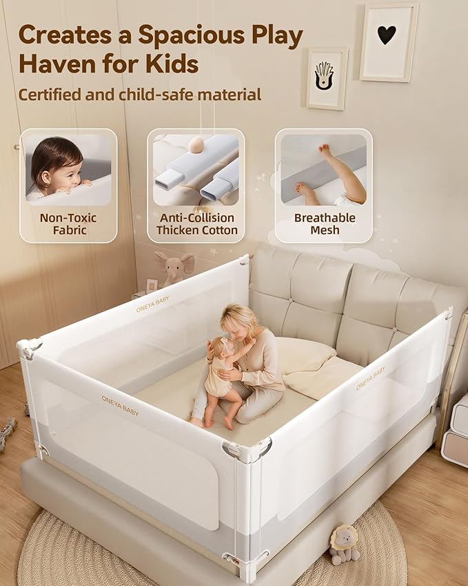 Baby Bed Rail Guard for Toddlers, Reinforced 74.8in Toddler Bed Rails for Twin, Full, King bed with Height Adjustable, Extral Tall Child Safety Side Railing Guards/Bedrail for Kids, White/Grey, 1 Side