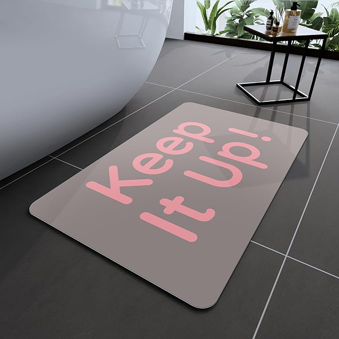 Bath Mat, Bathroom Mat Rugs Super Absorbent Shower Mats Non Slip Quick Dry Thin Rubber Mats for Bathroom Floor Fit Under Door, Shower Rug for Bathtub, Shower, Beige