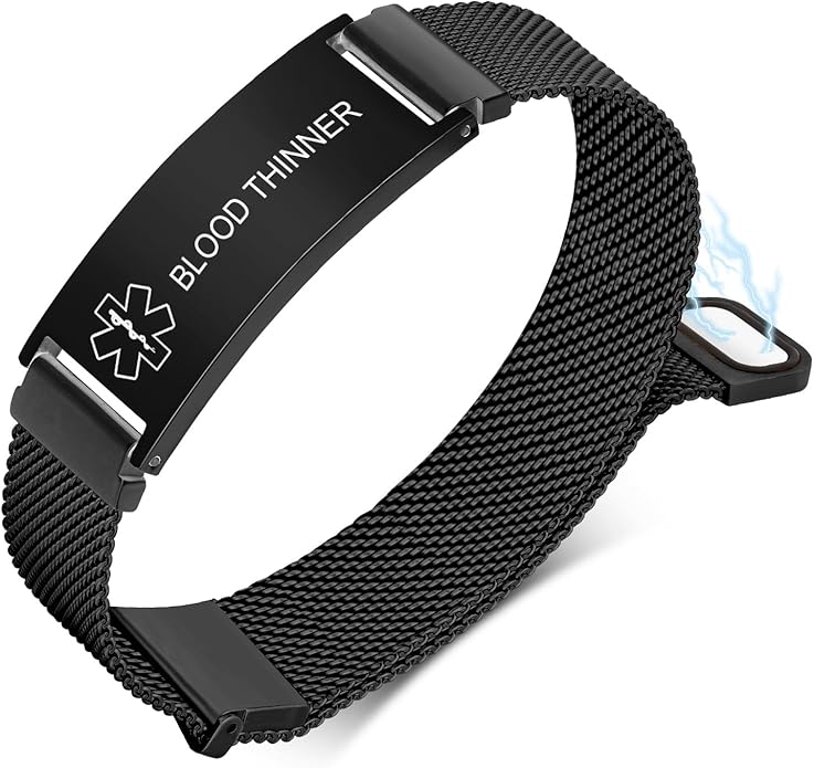 VNOX Medical Alert Id Bracelet for Men Women, Custom Engraving Adjustable Stainless Steel Customizable Mesh Emergency Survival Medic Bracelets Wristband Loop Band with Replacement Tag