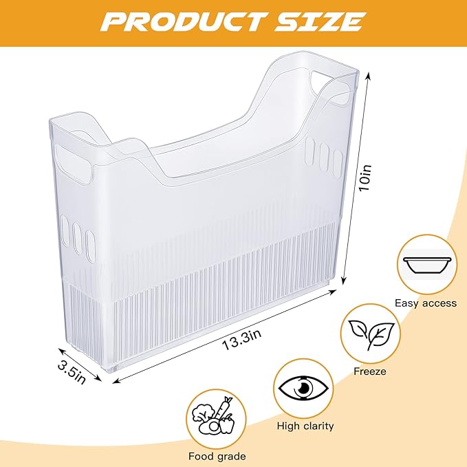 4 Pcs Plastic Freezer Organizer Bins with Wheel Tall Narrow Kitchen Pantry Organizer Snack Storage Containers for Office Refrigerator(10 x 13.3 x 3.5 Inch)