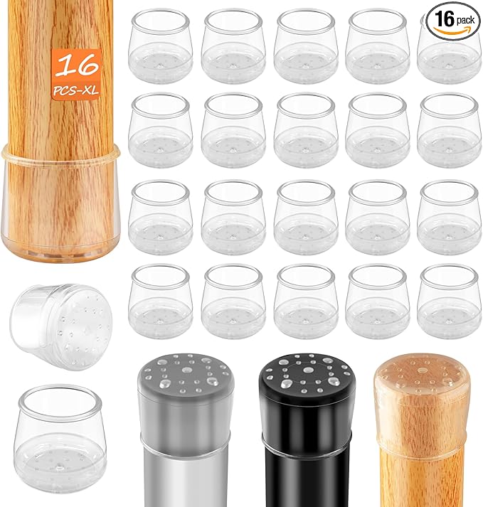 16pcs Chair Leg Protectors for Carpet, Round Chair Feet Glides Covers Caps Kitchen Table Foot Sliders with Plastic Pads Damage-Free Move on Carpets (Fit:1-1/2"~1-3/4", Clear)