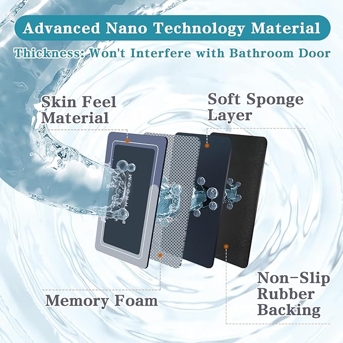 Bath Mats 17x27 Inch, Modernized Magic Mat Bathroom, Rubber Anti Slip Quick Drying Absorbent Bathroom Rug, Shower Room Rugs for in Front of Bathtub, Sink, Blue