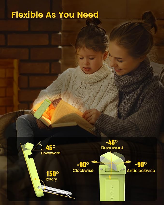 Glocusent USB Rechargeable Book Light, Portable Clip-on LED Reading Light, Reading Lights for Books in Bed with 3 Amber Colors & 5 Brightness Dimmable, Compact & Long Lasting, Perfect for Book Lovers